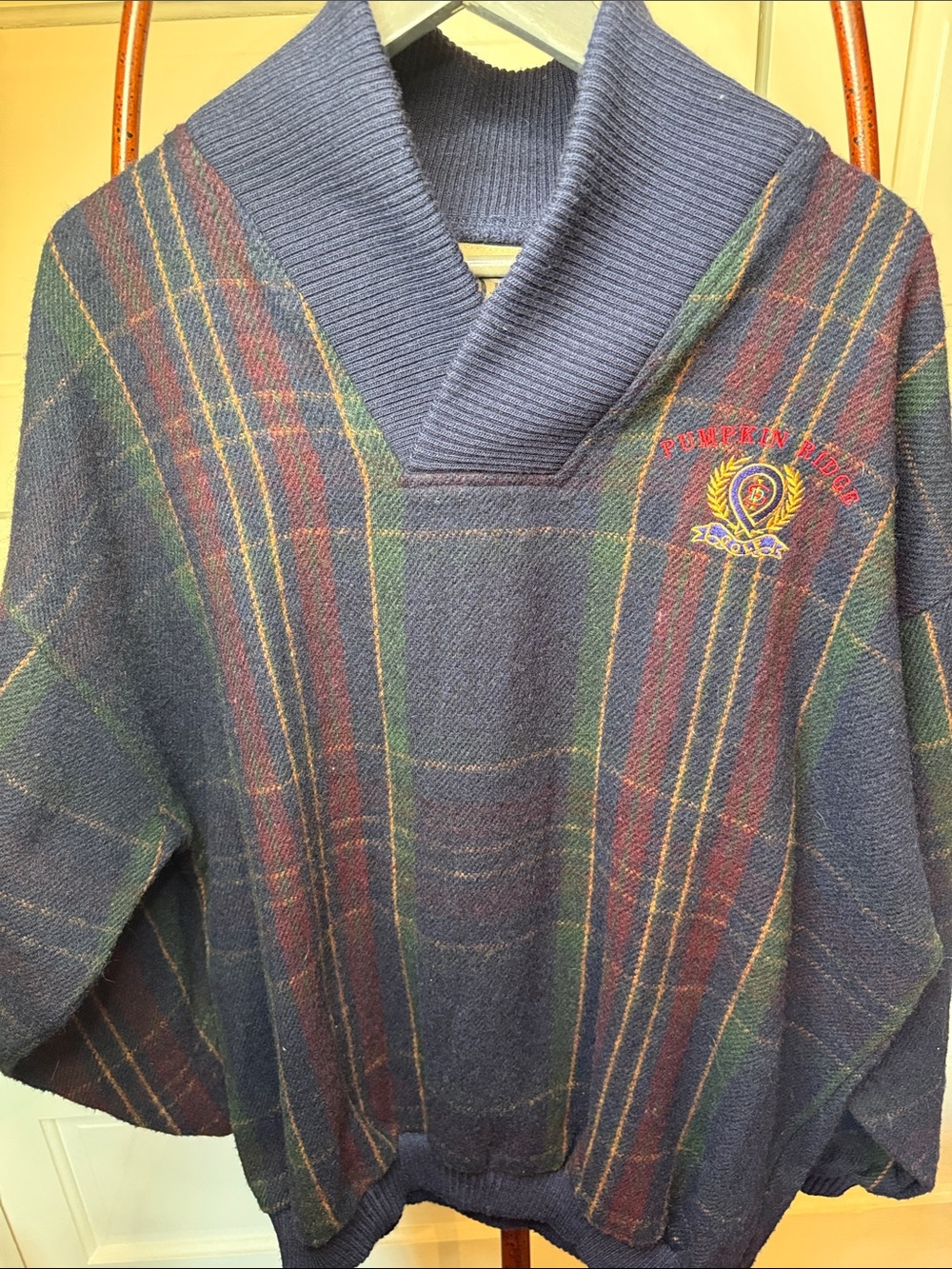 Vintage Pumpkin Ridge Wool Plaid Golf Sweater XL Oversized Country Club Pullover